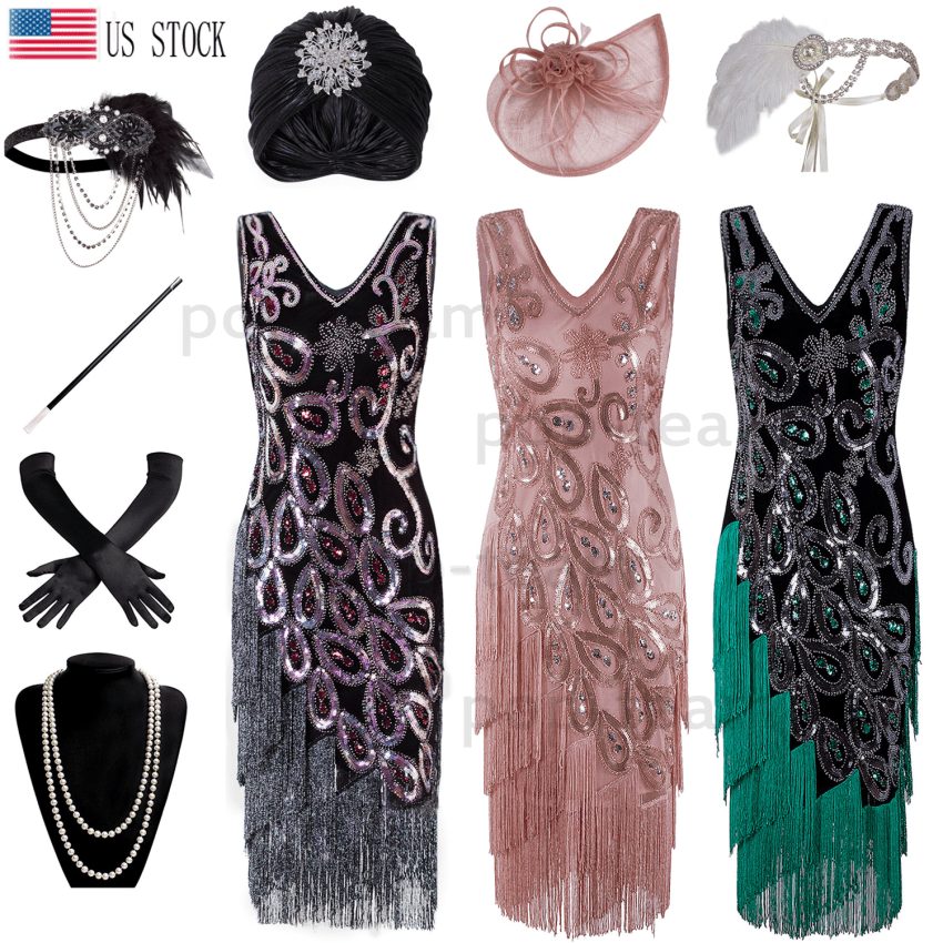 1920s Vintage Costume Flapper Gatsby Wedding Party Layered Tassel Cocktail Dress