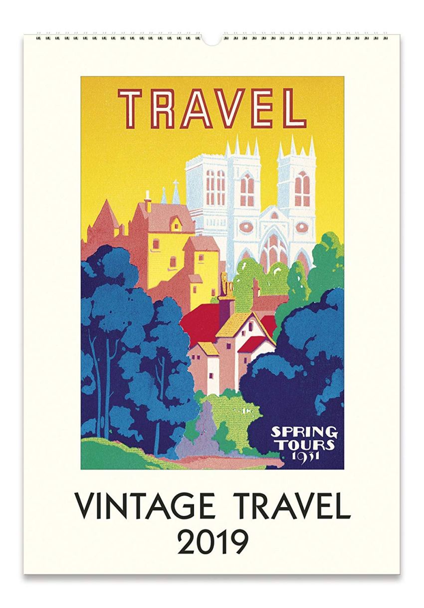 Cavallini Papers & Co. 2019 Vintage Travel Wall Calendar, Multicolor