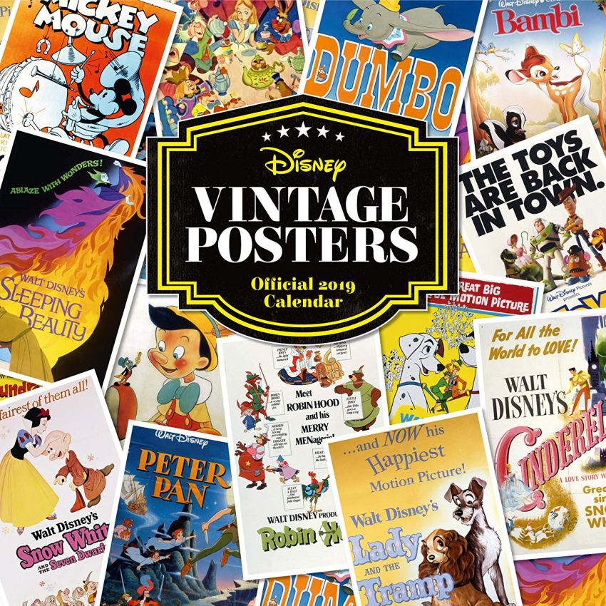 Step back in time with this charming Disney calendar for 2019, filled with stunning vintage posters from classic films. The calendar features posters from the adorable films we grew up with, such as Alice in Wonderland, Dumbo, Pinnochio, and many more. We understand that modern life can be stressful, so we have added a handy date list on each page to ensure you keep yourself organised in 2019. The perfect gift for family and friends this Christmas.  Includes illustrations from popular Disney films  Month to view  Approx. Dimensions (mm) H 305 W 305 D 4