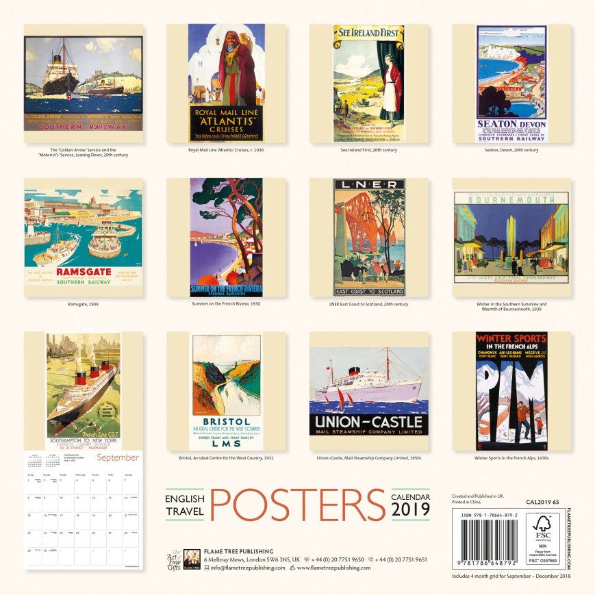 English Travel Posters Wall Calendar 2019 (Art Calendar)