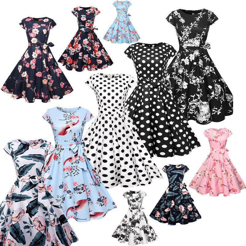 Vintage Dress 50s 60s Retro Style Rockabilly Pinup Housewife Party Swing Tea