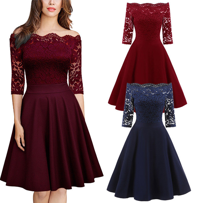 Womens Ladies Vintage Style 50s Rockabilly Retro Swing Pinup Evening Party Dress