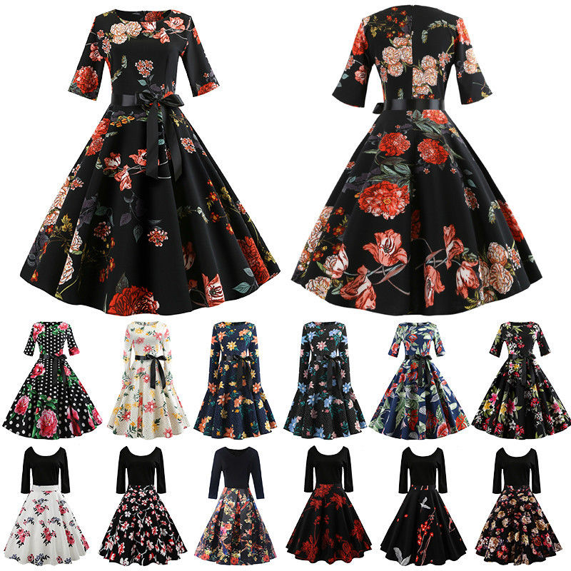 Women's Vintage 50s 60s Retro Rockabilly Pinup Housewife Party Swing Dress