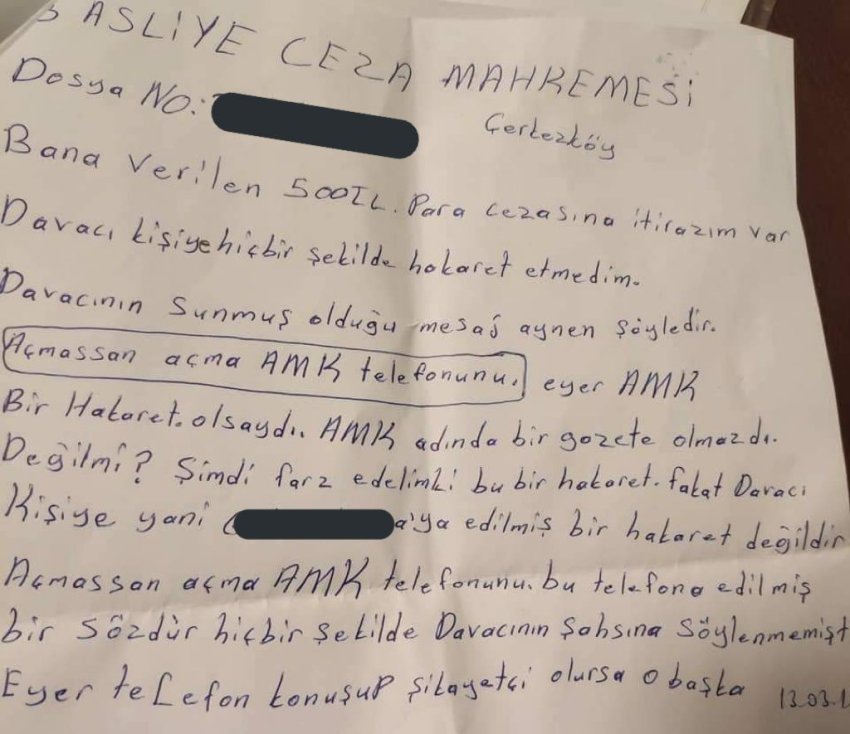 Açmazsan açma AMK telefonunu mahkeme suç duyurusu