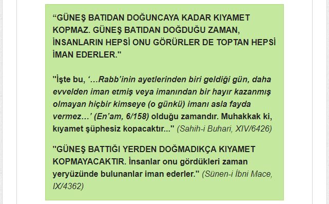 Güneşin batıdan doğması Kıyamet Alametleri