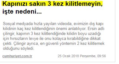 KAPININ 3 DEFA KİLİTLENMESİ