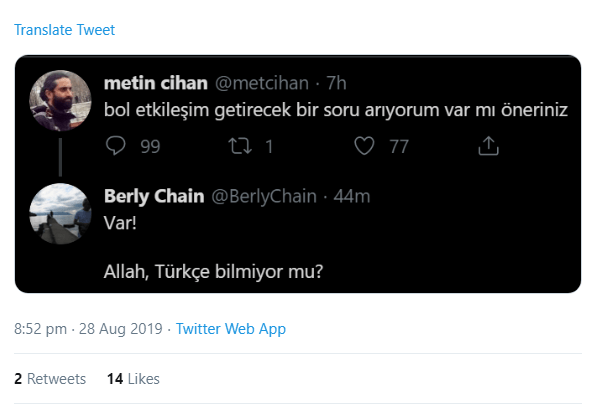 Bir soruyu "bol etkileşim getirecek" yeni sorular için tohum gibi ekmiş.